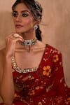 Shop_Mehak Murpana X AZA_Red Crepe Embroidery Square Neck Floral Print Pre-draped Saree With Blouse _Online_at_Aza_Fashions