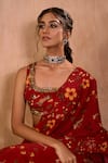 Mehak Murpana X AZA_Red Crepe Embroidery Square Neck Floral Print Pre-draped Saree With Blouse _at_Aza_Fashions