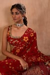 Mehak Murpana X AZA_Red Crepe Embroidery Square Neck Floral Print Pre-draped Saree With Blouse _Online