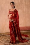 Buy_Mehak Murpana X AZA_Red Crepe Embroidery Square Neck Floral Print Pre-draped Saree With Blouse _Online