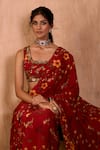 Shop_Mehak Murpana X AZA_Red Crepe Embroidery Square Neck Floral Print Pre-draped Saree With Blouse _Online
