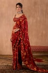 Mehak Murpana X AZA_Red Crepe Embroidery Square Neck Floral Print Pre-draped Saree With Blouse 