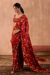 Mehak Murpana X AZA_Red Crepe Embroidery Square Neck Floral Print Pre-draped Saree With Blouse 