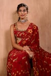 Mehak Murpana X AZA_Red Crepe Embroidery Square Neck Floral Print Pre-draped Saree With Blouse 