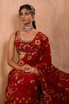 Mehak Murpana X AZA_Red Crepe Embroidery Square Neck Floral Print Pre-draped Saree With Blouse 