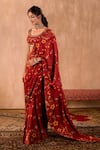 Mehak Murpana X AZA_Red Crepe Embroidery Square Neck Floral Print Pre-draped Saree With Blouse 