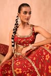 Buy_Mehak Murpana X AZA_Red Crepe, Organza Embroidery, Zari Square Neck Floral Print Lehenga Set _Online_at_Aza_Fashions