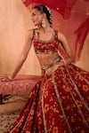 Buy_Mehak Murpana X AZA_Red Crepe, Organza Embroidery, Zari Square Neck Floral Print Lehenga Set 