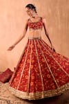 Mehak Murpana X AZA_Red Crepe, Organza Embroidery, Zari Square Neck Floral Print Lehenga Set _Online