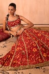 Buy_Mehak Murpana X AZA_Red Crepe, Organza Embroidery, Zari Square Neck Floral Print Lehenga Set _Online