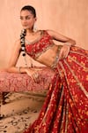 Shop_Mehak Murpana X AZA_Red Crepe, Organza Embroidery, Zari Square Neck Floral Print Lehenga Set _Online
