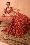 Mehak Murpana X AZA_Red Crepe, Organza Embroidery, Zari Square Neck Floral Print Lehenga Set 