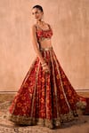 Mehak Murpana X AZA_Red Crepe, Organza Embroidery, Zari Square Neck Floral Print Lehenga Set 