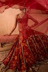 Mehak Murpana X AZA_Red Crepe, Organza Embroidery, Zari Square Neck Floral Print Lehenga Set 
