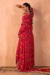 Mehak Murpana X AZA_Pink Crepe Embroidery Sweetheart Neck, Floral Print Draped Skirt And Jacket Set _Online_at_Aza_Fashions