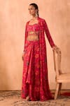 Buy_Mehak Murpana X AZA_Pink Crepe Embroidery Sweetheart Neck, Floral Print Draped Skirt And Jacket Set 