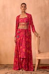 Mehak Murpana X AZA_Pink Crepe Embroidery Sweetheart Neck, Floral Print Draped Skirt And Jacket Set _Online