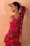 Shop_Mehak Murpana X AZA_Pink Crepe Embroidery Sweetheart Neck, Floral Print Draped Skirt And Jacket Set _Online