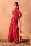 Mehak Murpana X AZA_Pink Crepe Embroidery Sweetheart Neck, Floral Print Draped Skirt And Jacket Set 