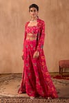 Mehak Murpana X AZA_Pink Crepe Embroidery Sweetheart , Open Floral Print Jacket Palazzo Set _at_Aza_Fashions