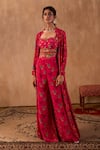 Mehak Murpana X AZA_Pink Crepe Embroidery Sweetheart , Open Floral Print Jacket Palazzo Set _Online