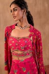 Buy_Mehak Murpana X AZA_Pink Crepe Embroidery Sweetheart , Open Floral Print Jacket Palazzo Set _Online