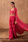 Shop_Mehak Murpana X AZA_Pink Crepe Embroidery Sweetheart , Open Floral Print Jacket Palazzo Set _Online