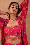 Mehak Murpana X AZA_Pink Crepe Embroidery Sweetheart , Open Floral Print Jacket Palazzo Set 