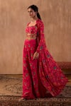 Mehak Murpana X AZA_Pink Crepe Embroidery Sweetheart , Open Floral Print Jacket Palazzo Set 