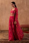 Mehak Murpana X AZA_Pink Crepe Embroidery Sweetheart , Open Floral Print Jacket Palazzo Set 