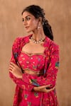 Mehak Murpana X AZA_Pink Crepe Embroidery Sweetheart , Open Floral Print Jacket Palazzo Set 