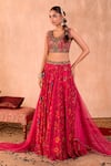 Shop_Mehak Murpana X AZA_Pink Crepe, Organza Beads, Sequins, Embroidery V-neck Floral Print Lehenga Set _at_Aza_Fashions