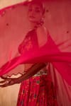Buy_Mehak Murpana X AZA_Pink Crepe, Georgette Embroidery Leaf Neck Floral Print Lehenga Set _Online_at_Aza_Fashions