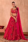 Buy_Mehak Murpana X AZA_Pink Crepe, Georgette Embroidery Leaf Neck Floral Print Lehenga Set _at_Aza_Fashions