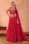 Mehak Murpana X AZA_Pink Crepe, Georgette Embroidery Leaf Neck Floral Print Lehenga Set _at_Aza_Fashions