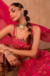Mehak Murpana X AZA_Pink Crepe, Georgette Embroidery Leaf Neck Floral Print Lehenga Set _Online