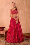 Mehak Murpana X AZA_Pink Crepe, Georgette Embroidery Leaf Neck Floral Print Lehenga Set 