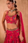 Mehak Murpana X AZA_Pink Crepe, Georgette Embroidery Leaf Neck Floral Print Lehenga Set 