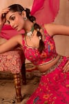 Mehak Murpana X AZA_Pink Crepe, Georgette Embroidery Leaf Neck Floral Print Lehenga Set 