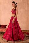Mehak Murpana X AZA_Pink Crepe, Georgette Embroidery Leaf Neck Floral Print Lehenga Set 