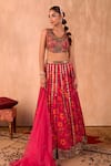 Buy_Mehak Murpana X AZA_Pink Crepe, Organza Sequins, Embroidery, Zari Round Floral Print Lehenga Set _at_Aza_Fashions
