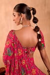 Buy_Mehak Murpana X AZA_Pink Crepe Embroidery V-neck Floral Print Pre-draped Saree With Blouse _Online_at_Aza_Fashions
