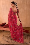 Mehak Murpana X AZA_Pink Crepe Embroidery V-neck Floral Print Pre-draped Saree With Blouse _Online_at_Aza_Fashions
