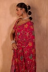 Buy_Mehak Murpana X AZA_Pink Crepe Embroidery V-neck Floral Print Pre-draped Saree With Blouse 