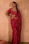 Shop_Mehak Murpana X AZA_Pink Crepe Embroidery V-neck Floral Print Pre-draped Saree With Blouse 