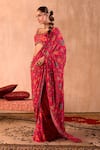 Mehak Murpana X AZA_Pink Crepe Embroidery V-neck Floral Print Pre-draped Saree With Blouse _Online