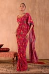 Shop_Mehak Murpana X AZA_Pink Crepe Embroidery V-neck Floral Print Pre-draped Saree With Blouse _Online