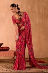 Mehak Murpana X AZA_Pink Crepe Embroidery V-neck Floral Print Pre-draped Saree With Blouse 