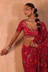 Mehak Murpana X AZA_Pink Crepe Embroidery V-neck Floral Print Pre-draped Saree With Blouse 