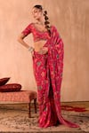 Mehak Murpana X AZA_Pink Crepe Embroidery V-neck Floral Print Pre-draped Saree With Blouse 